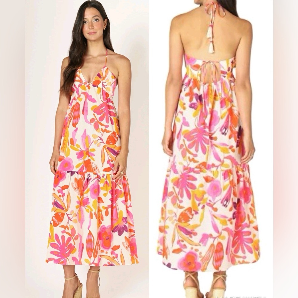 Zara Multicolor Floral Halter Dress - size large
